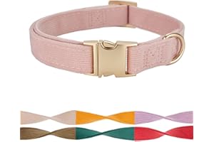 Petiry Soft Dog Collar with Safety Metal Buckle Adjustable Durable Comfort Velvet Corduroy Dogs Collar for Medium Dogs Neck 31-49cm,Baby Pink