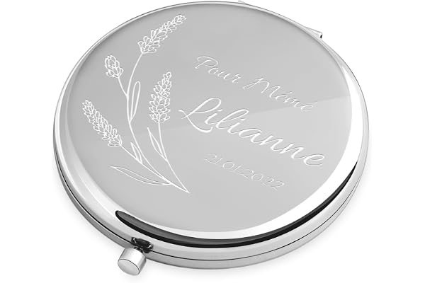 Maverton Miroir de Poche personnalisé - Couleur : Argent - Cadeau Femme - Cadeau Mamie Anniversaire - Cadeau Personnalisé - Accessoires de Maquillage - pour Mamie - blé
