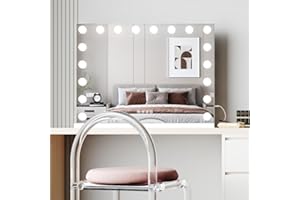 Moziel Specchio Trucco LED 80x60cm - Luci Hollywood 18 LED, Bluetooth, 3 Colori Regolabili - Montaggio Parete/Tavolo - Ideale per Makeup Professionale