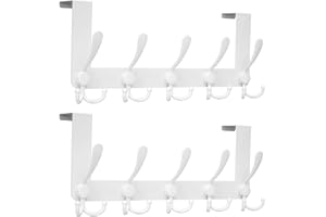 HONSKY Over Door Hook-Stylish,5 Triple Hooks Sturdy Over Door Hanger,Metal Durable Door Towel Rack for Hanging Coat,Clothes,Jacket,White (2 Pack)