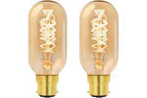 CALDARAX B22 Bayonet Vintage Light Bulb Dimmable, Warm White 2700K, Amber Glass, B22 BC Spiral Retro Filament Bulbs, T45 Antique Retro Light Bulb, Bayonet Decorative Light Bulbs for Ceiling, Chandelier, 2 Pack