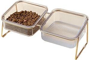 KMERCE Gamelle Chat Surélevée, Gamelles Chien Chaton avec Double Bols Transparents Inclinée de 15°, INS Chic Style, Croquette Gamelle pour Chiots en Fer et ABS