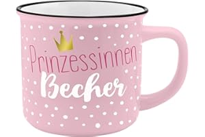 GRUSS & CO Becher Motiv "Prinzessin" | New Bone China Porzellan, Emaille-Optik, 35 cl | Geschenk Schule, Mädchen | 45781: Porzellan-Becher in nostalgischer Emaille-Optik