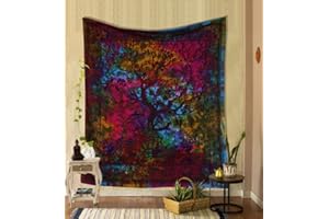 THE ART BOX Wandteppich, Regenbogen-Baum des Lebens, Wandbehang Indische Baumwolle King-Size Tagesdecke Picknickdecke Wanddekoration Decke Wandkunst