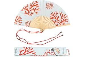 ‎FISURA FISURA - Origineller Handfächer mit Korallendruck. Moderner und farbenfroher Holzfächer. Blauer und roter Fächer. Maße: 42,5 x 23 cm. Materialien: Holz und Textil.