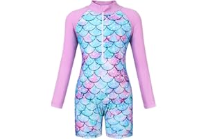 BOTERIA Girls Swimming Costume UV Protection Swimwear Unicorn Mermaid Rash Guard Kids One-Piece 3-14 Years Kids Swimsuit Wetsuit Beach Holiday