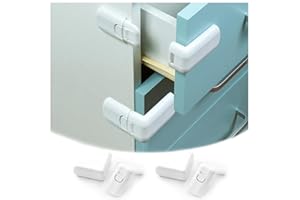 DHinkyoung 4 Pcs Safe Cupboard Locks for Children, Child Proof Drawer Locks, Baby Proofing Corner Locks, Child Safety Latches with Strong Adhesive for Cabinet, Cupboard, Drawer, Refrigerator, Oven
