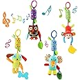 BeFunky Soft Hanging Rattle Toy Baby Bed Crib Car Seat Stroller Soft Toys Baby Rattles 0-3 3-6 6-12 Months Hanging Wind Chime With Teether For Boys Girls, Infant, Plush (Pack Of 4), Multicolor