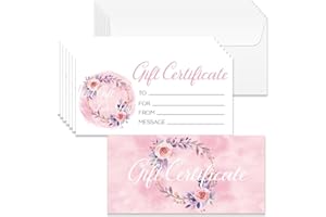 Doodlream 40 Sets Gift Certificate for Business, Blank Gift Cards Certificates with Envelopes, 17 x 8.5 cm Watercolor Wreath Flower Card Voucher for Holiday, Birthday, Restaurant, Spa Makeup Salon