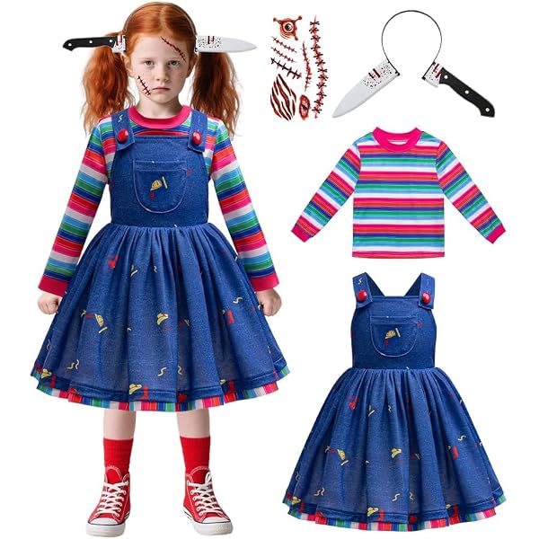 SINSEN Costume Da Chucky Per Bambini Completo Di 4 Pezzi Con Coltello Insanguinato E Maschera - Halloween 3-10 Anni - 3
