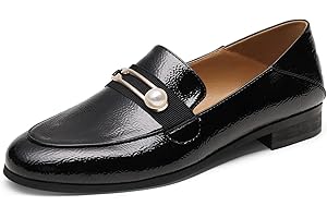 DREAM PAIRS Womens Penny Loafers Slip-on Low Heel Oxfords Pearl Buckle Moccasins Smart Work Office Flats Shoes Black