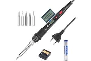 LEADERPRO Saldatura a stagno 80W Kit Professionale Con cavo elettrico, Display LCD, ON/OFF Interruttore,Temperatura Regolabile 180℃〜480℃, 5 Pz Punta saldatore, Parentesi, filo per saldatura etc