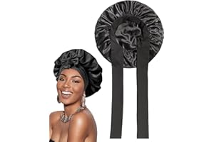 FUGLUS 1 pezzo Cuffia, Cuffia da Notte in Seta a Doppio Strato per Capelli Ricci, Traspirante, con Cinturino Largo Regolabile per Il Fissaggio alla Testa