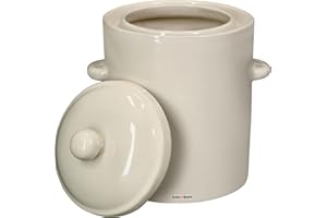 KOTARBAU® Pot de fermentation pour choucroute - 5 l - Avec couvercle - En faïence - Pour fermenter - Fût de choucroute - Pot à concombre - En faïence - Pot à rhum - Pot en pierre - Kimchi - Récipient