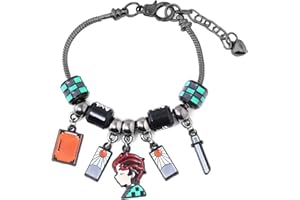 Ticome Demon Slayer Beads Bracelet,Anime Cute Cartoon Charm Jewelry,Fan Role Playing Accessories,Fashionable Adjustable Metal Bracelet