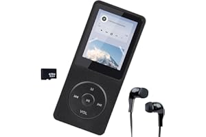 QINGCMING Lettore MP3 Bluetooth 5.3 da 32 GB con schermo TFT a colori da 1,8", cuffie incluse, altoparlante HD, e-book, registrazione vocale, supporto fino a 128 GB, ideale per bambini e adulti, nero