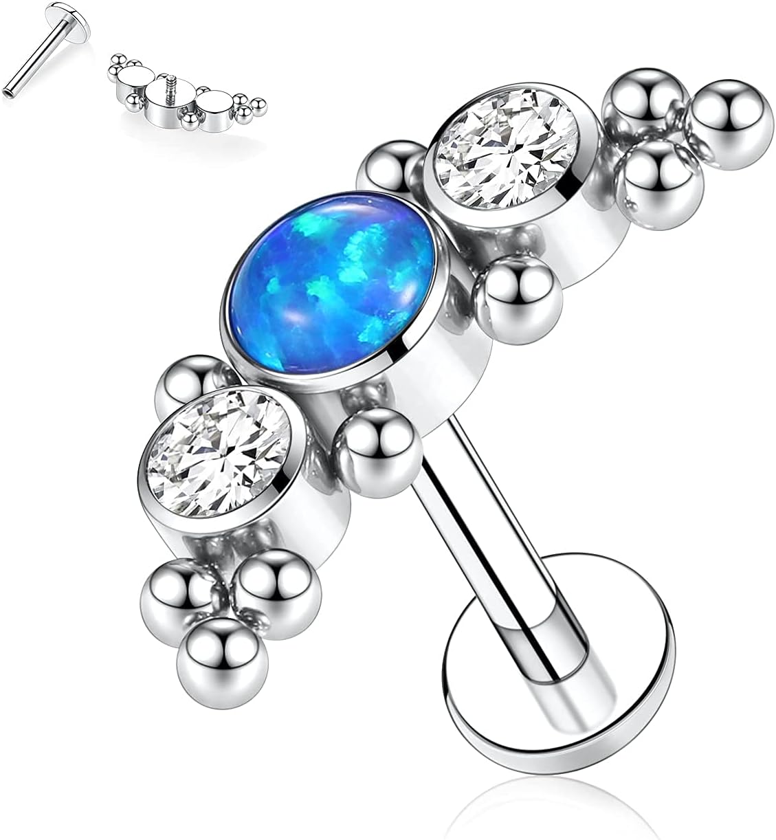 hengkaixuan 16G Titanium Labret Studs - Internally Threaded Flatback - Unisex - Silver - Piercing Jewellery