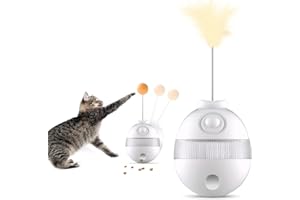 GOHHME Juguetes Interactivos Gato Tumbler Equipado Pluma & Bola Diseño Oscilante 360° Dispensador de Comida Ajustable Juguetes para Gatos Tumbler Juguetes Interactivos para Gatos