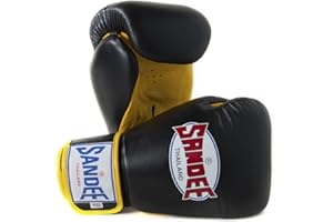 Sandee Authentic Velcro Leather Boxing Glove Black & Yellow 10