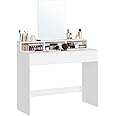 VASAGLE Dressing Table with Large Mirror, Vanity Table with 2 Drawers and 3 Compartments, Makeup Table, Modern, 40 x 100 x 140 cm, White RDT163W01