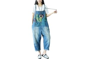 Youlee Damen Breites Bein Hose Denim Latzhose Overall Hosen