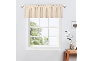 LinTimes Zaciemniające zasłony kuchenne, 132 x 38 cm długości, beżowe, kieszeń na pręt, krótka zasłona zaciemniająca do małych okien, termiczna obróbka okien i zaciemnienie pokoju, zasłona do kawiarni