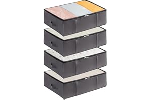 Lifewit 4 Pezzi Scatole Sottoletto 40L, Scatole per Armadio Contenitori Sottoletto per Coperte con Maniglia Rinforzata, Organizer Armadio per Vestiti, Lenzuola, Camera da Letto, Grigio