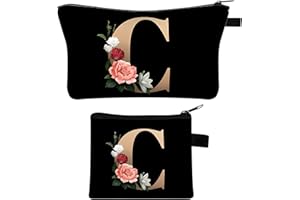 YZDMDM 2 Stück Personalisierte Make Up Tasche, Geschenke für Freundin Mütter, A-Z Personalisierte Damen Kosmetiktasche, Geburtstagsgeschenke für Frauen, Beste Freundin, Initiale Schminktäschchen (C)