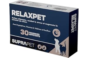 Suprapet Relax Calmant pour Chiens et Chats 30 Comprimés - Relaxant Naturel Peur avec L-Tryptophane, Vitamine B, Valériane, Passiflore, Aubépine, Gingembre