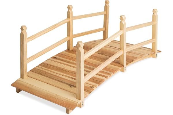 tectake® Pont de Jardin, 137 x 58 x 58 cm, en Bois de Pin avec Balustrade, Capacité de Charge 150 Kg, Pont décoratif Decoration Jardin, Decoration Exterieur, Idéal Bassin Exterieur, fossé, ruisseaux