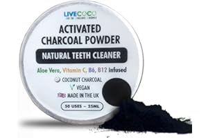 Activated Charcoal for Teeth Whitening, Natural Teeth Whitening using Coconut Shells, RAW & Food Grade with No Artificial Flavours, 100% Natural, Large Tub, 80g=300 Uses from LiveCoco