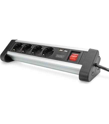 Electraline 62588 Multi-socket bureau/inbouwtafel doorvoertule met stroomvoorziening 25W 3 USB 25W (2 USB type C 1 USB type A) 2M, D60mm, 1 Schuko-stopcontact Schuko-stekker
