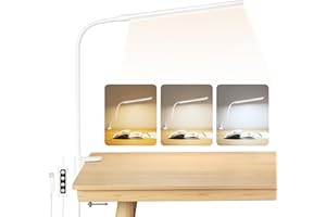 Lepro Lámpara Escritorio LED con Pinza, Flexo Escritorio Flexible 360°, Luz Lectura USB 54 LEDs 460LM, Regulable, 3 Modos Luz, 10 Nivel de Brillo, Lámpara Mesa para Oficina, Cabecera, Estudio, Blanco