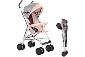 WILLONIN Poussette canne compacte Ingenious,Poussette Canne Bébé 0-4 Ans Pousette Compact et Légère Voyage,Poussette 4 roues, capote en trois parties, avec moustiquaire- rose