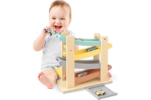 Vanplay Jouet Garcon 1 Ans Jouet Voiture Bebe Jouet en Bois avec 4 Mini-Voitures et Un Garage, Cadeau Enfant 1 2 Ans