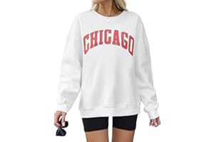 FemiChic Felpa Donna Pile Girocollo Maglione Invernale Casual Chicago Pullover Oversize Classica Vintage Sweatshirt Cotone Sport Fitness Outdoor
