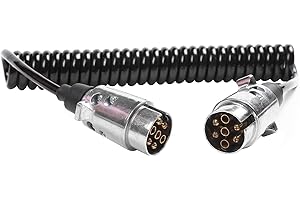 SPARKMOTO Cable de extensión en Espiral del Remolque con enchufes metálicos Remolque de 7 Pines, Cable de extensión 7 Pines de 2.6m para Remolque, Caravana, Autocaravana,Cumple con la Norma ISO 1724