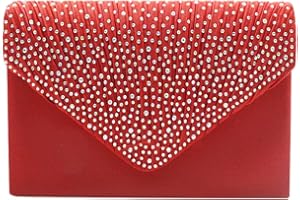 wocharm Womens Ladies Satin Diamante Clutch Bag Envelope Handbag Evening Bridal Bag Wedding Fashion Prom Vintage Shoulder Bags