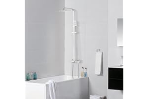 Auralum Colonne de Douche Thermostatique 3 Functions, Mitigeur Douche Thermostatique avec Tete de Douche 30x20CM, Colonne de Douche Hauteur Réglable entre 98-130cm