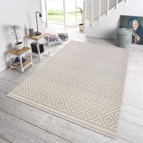 In- & Outdoorteppich Raute Grau Creme | 102467, Größe:140×200 - 2
