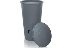 YourCasa récupérateur Eau de Pluie 200 litres [avec collecteur de Pluie] - avec raccord de Tuyau de Descente – Récupérateur Eau de Pluie avec Robinet - Reservoir Eau de Pluie (Gris, 200L)