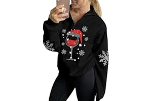 For G and PL Womens Christmas Stand Collar Sweatshit 1/4 Zip Top Funny Graphic Jumper S-XXL