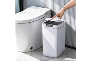MOPUP Liten badrumskorg med lock, 9 l/2,4 gallon, smal soptunna, plastpapperskorg med gångjärnslock, hundsäker för badrum, kök, sovrum, vardagsrum