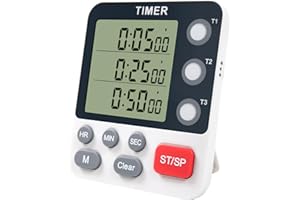 UPTECH Digital Kitchen Timer for Cooking, 3-Channel Countdown/Up Timer with Magnetic Backing and Alarm (Silent Mode), Replaceable 3A Battery - Ideal for Oven Use, Meditation, Kids, and Studying