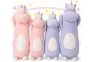 MorisMos Plüschtier Nilpferd Einhorn Plüsch Kissen, Blau 92cm Lang Urgemütliche Seitenschläferkissen, Soft Einhorn Stofftier Kuscheltier,Kuschelig Plüschpuppe Geschenk Jungen,Freundin, Frau