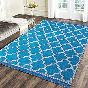 Sparrow World 5D Designer Superfine Velvet Carpet (Blue, 5 Feet x 7 Feet).