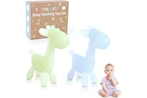 TYRY.HU Beißring Baby Silikon Beißspielzeug kühlend Zahnungshilfe Giraffe Kauspielzeug Greifling Sensory Kühlender Hirsch Kinder Relief Beißring 3 6 12 Monate Geschenke für Jungen und Mädchen 4 Stück