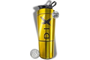 DIX SHAKER proteine 750 ml ✗ In acciaio inossidabile con scomparto da 60 grammi per polveri ✗ Bottiglia sportiva ✗ Senza BPA (ORO) ✗