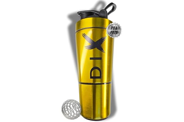 DIX SHAKER proteine 750 ml ✗ En Acier Inoxydable Avec Compartiment 60 gram pour poudre ✗ Bouteille Sport ✗ Sans BPA ✗ OR