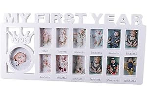 CYSOCOOL Cadre Photo Bébé Multi-Photo Ma Première Année pour 13 Photos Pêle-Mêle pour Liste de Naissance, Cadeau de Baptême pour 1er Anniversaire Fille ou Garçon